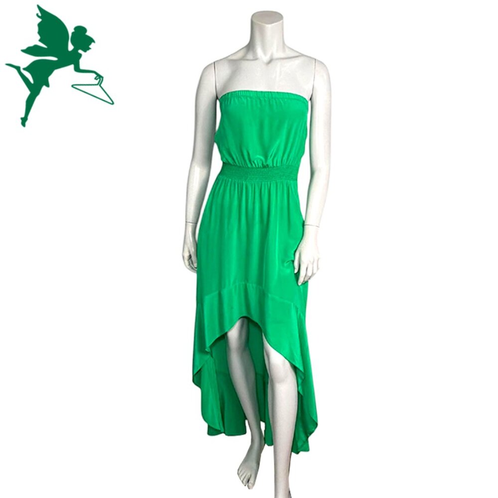 JAY GODFREY Emerald Green Silk Strapless Hi/Lo Dress